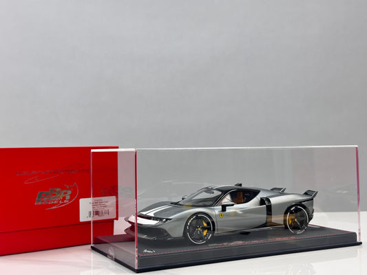 BBR 1/18 Ferrari Testarossa Assetto Fiorano – Gris Mate (Color de Lanzamiento) con Decoración Blanca (P18276A)