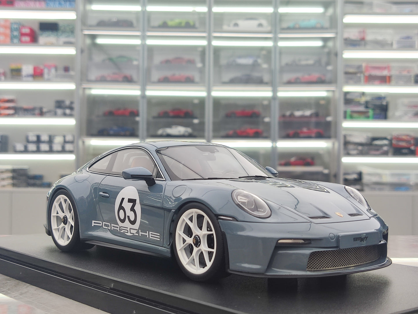 GT Spirit 1/18 Porsche 911 S/T SHORE Metala Blua Simulada Modelaŭto GT491