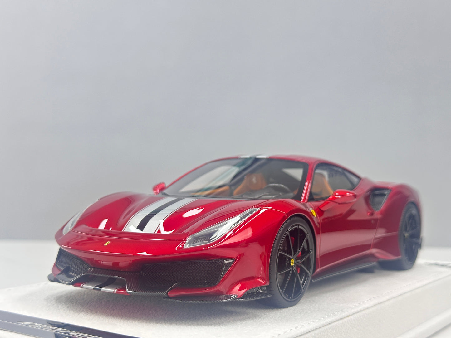 BBA MODEL 1/18 Ferrari 488 Pista – Metallic Red with Silver/Black Livery (BBA089)