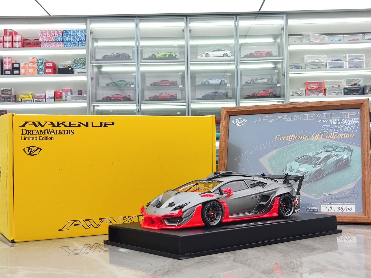 Dreamwalkers 1/18 Lamborghini Awakenup-D661 Mata Arĝenta Tegaĵo Simulada Modelaŭto A-D661-ST02