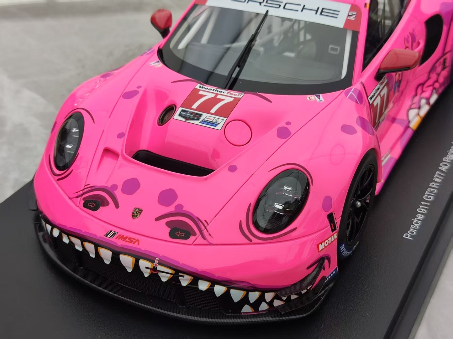 Topspeed 1/18 Porsche 911 GT3 R #77 AO Racing 2024 IMSA Road America, Pink Dinosaur Livery, TS0617