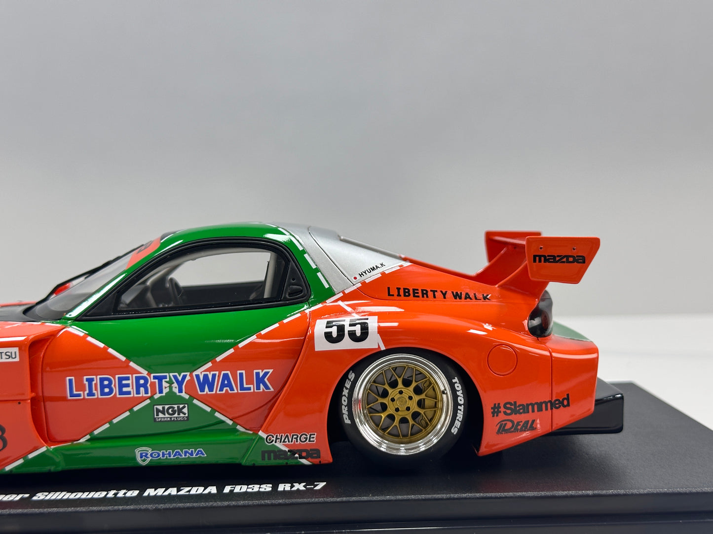 GT Spirit 1/18 Mazda LB-WORKS RX-7 LB Super Silhouette Green/Orange GT568