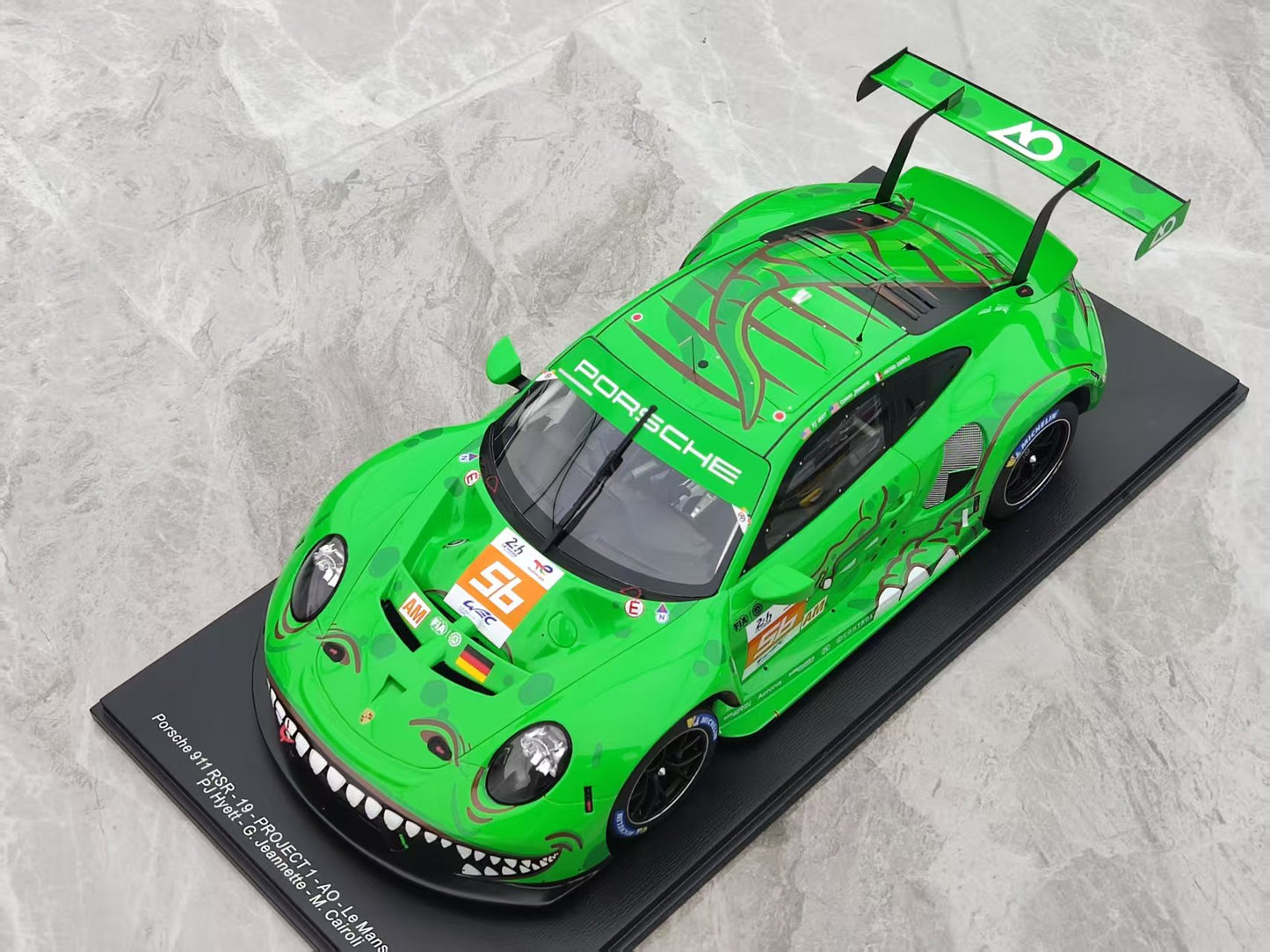 SPARK 1/12 Porsche 911 RSR-19 Project 1 Team, #56, 2023 Le Mans 24 Hours, Green Tyrannosaurus Rex, 12S044