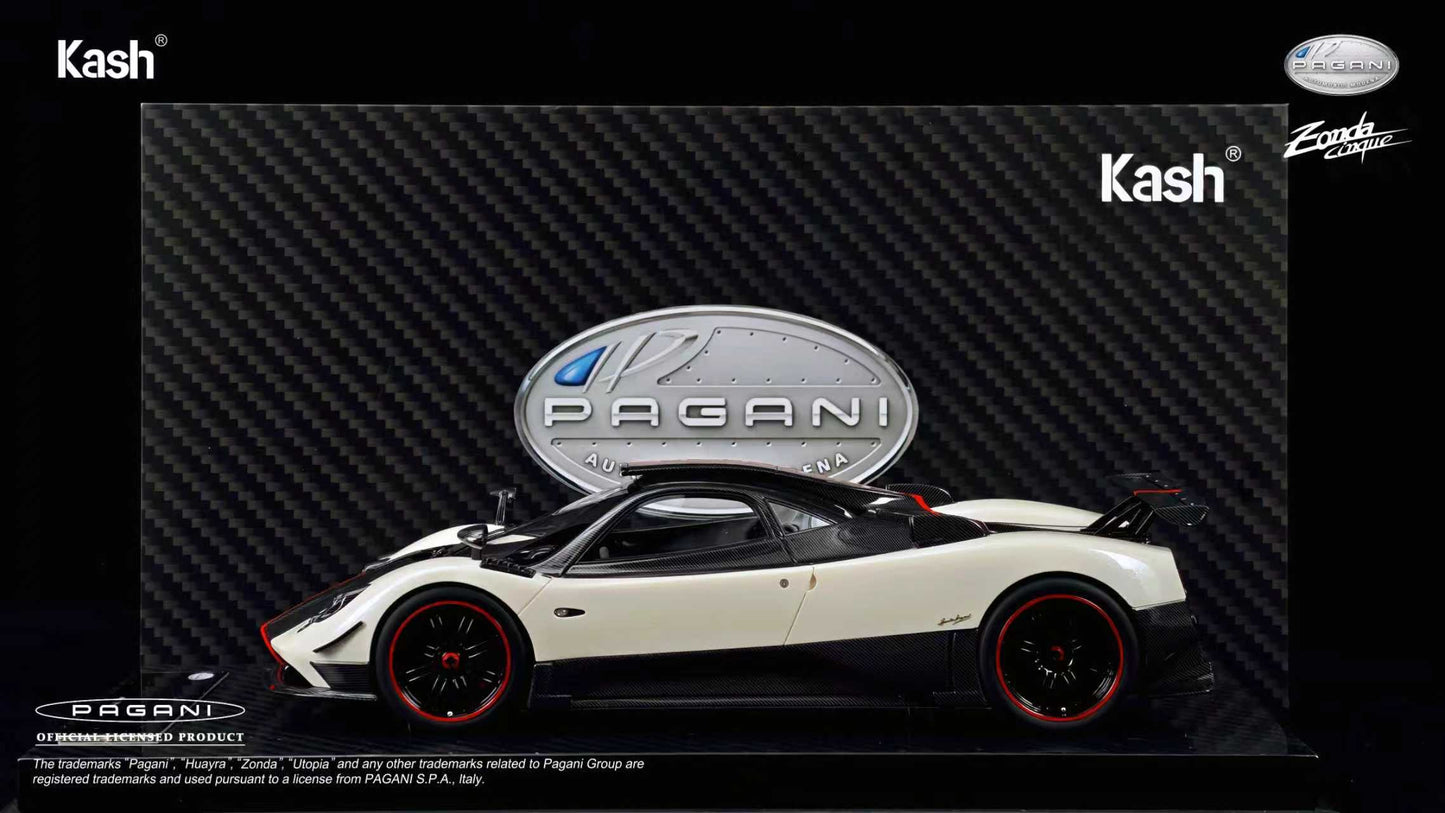 Kash Model 1/18 Pagani Zonda Cinque Coupe, Warm Pearl White Car Model