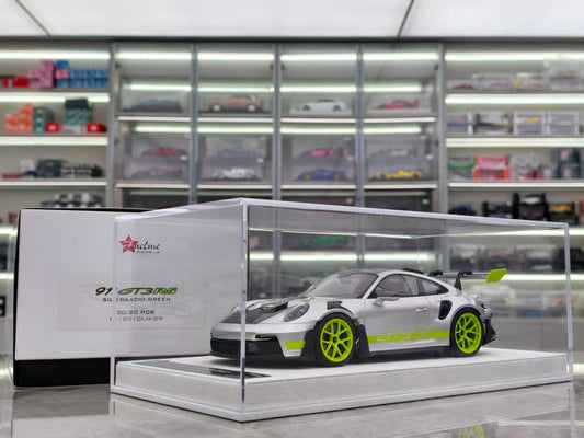 FuelMe 1/18 Porsche 992 GT3RS Silver with Green Wheels FM18010LM-09
