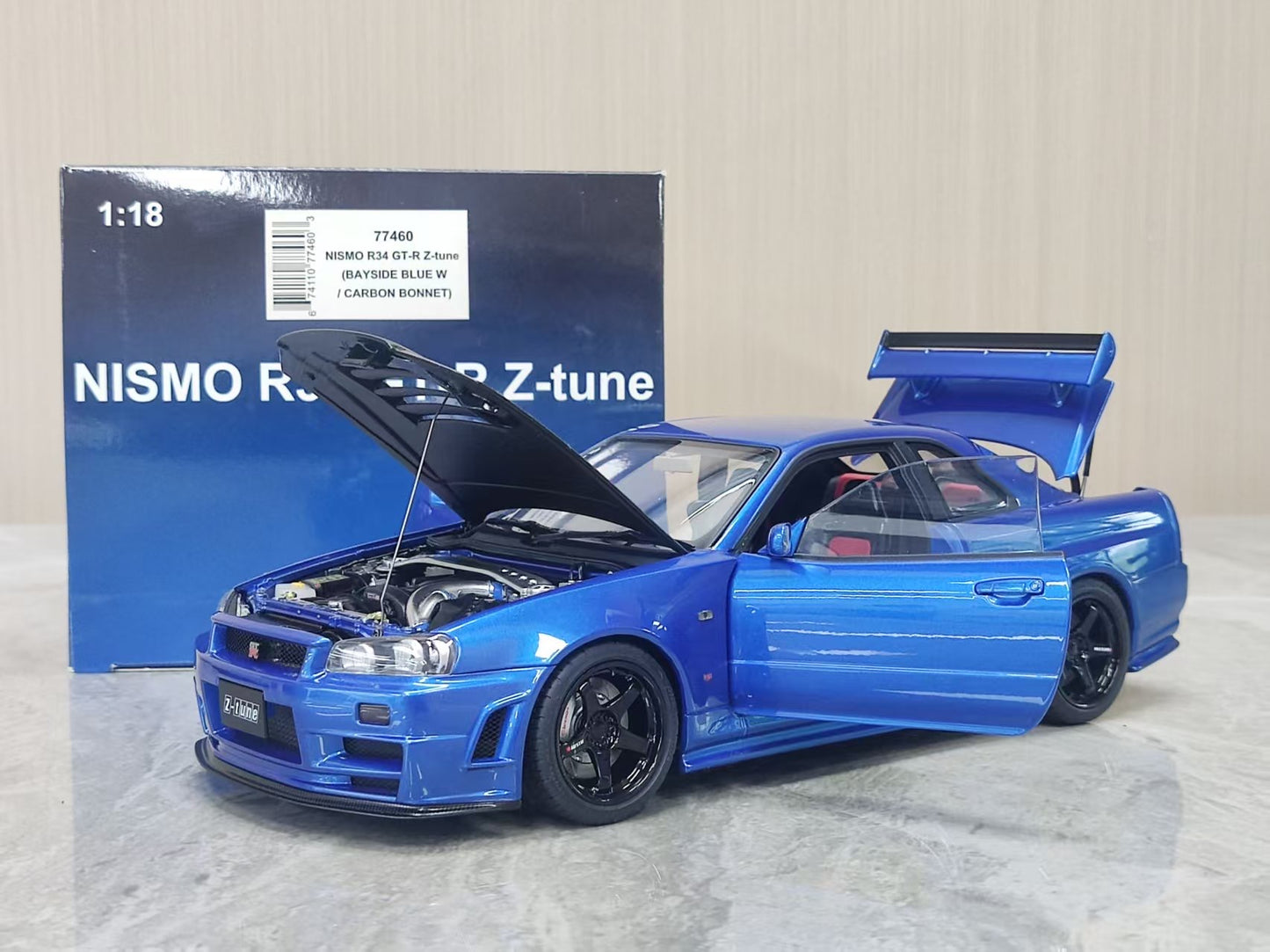 AUTOart 1:18 Nissan R34 GT-R Z-Tune (Blue with Carbon Fiber Hood) 77460