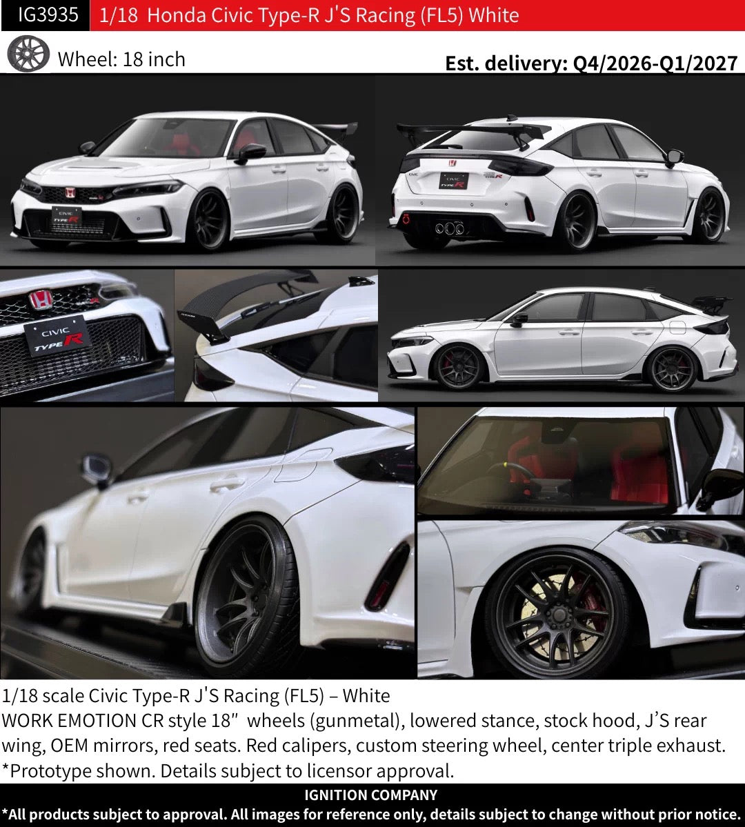 IG 1/18 Honda Civic Type-R J'S Racing FL5 Model IG3935