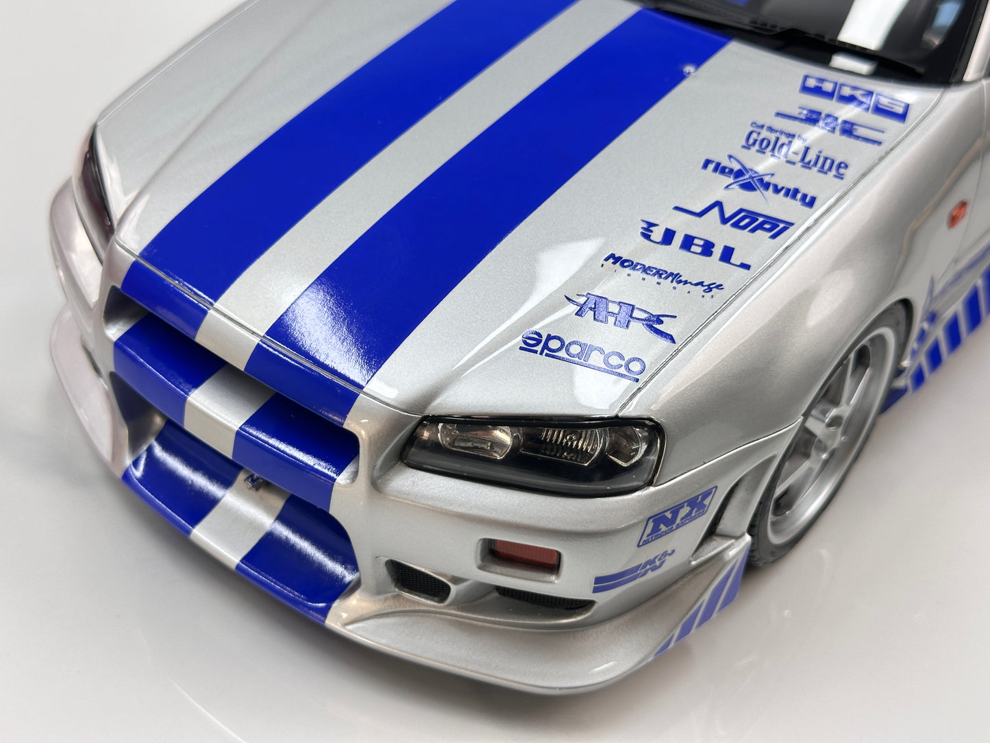 KYOSHO 1/12 Nissan Skyline R34GT-R2001 (Fast & Furious) Silver/Blue Striped KSR12007A