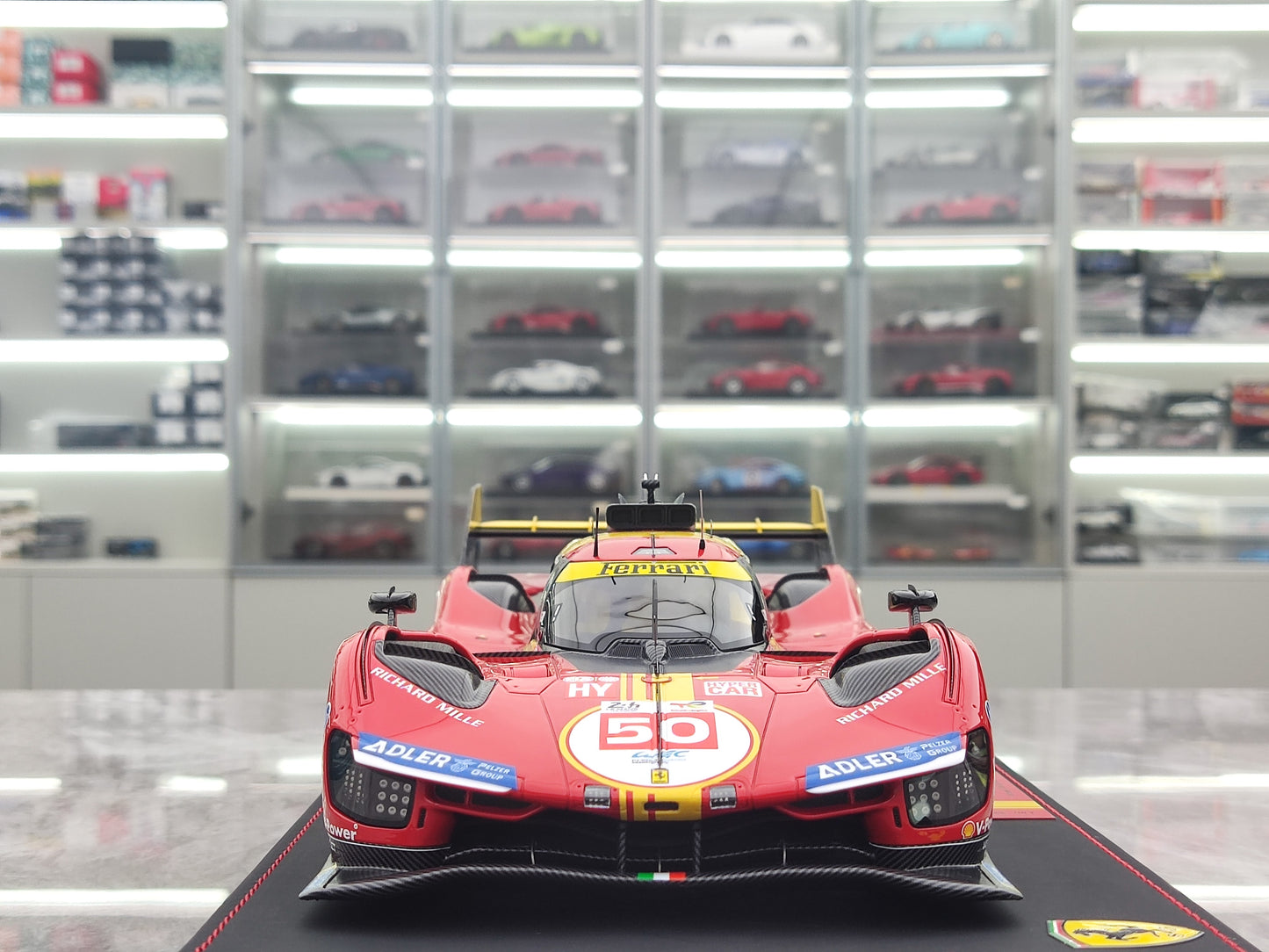 BBR 1/18 Ferrari 499P Car N.50 Winner Le Mans - Leather Base, Red-Yellow Paint Scheme, Limited Edition Car Model P18252A