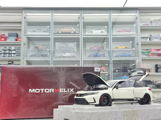 MOTORHELIX 1/18 Honda Civic Type R (FL5) HKS Livery Champion White MH350