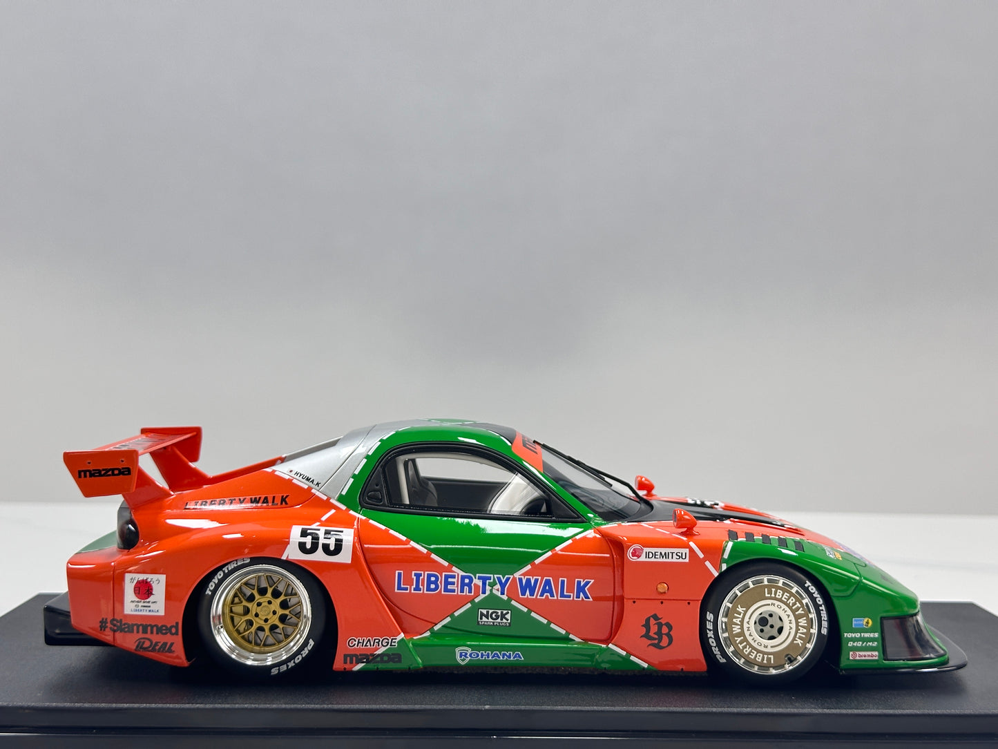 GT Spirit 1/18 Mazda LB-WORKS RX-7 LB Super Silhouette Green/Orange GT568