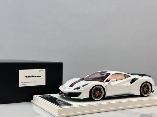 DM Pro 1:18 Ferrari 488P (White Base) — Style D: GUCCI Edition — Fully Opening Resin Model (DGP004A)