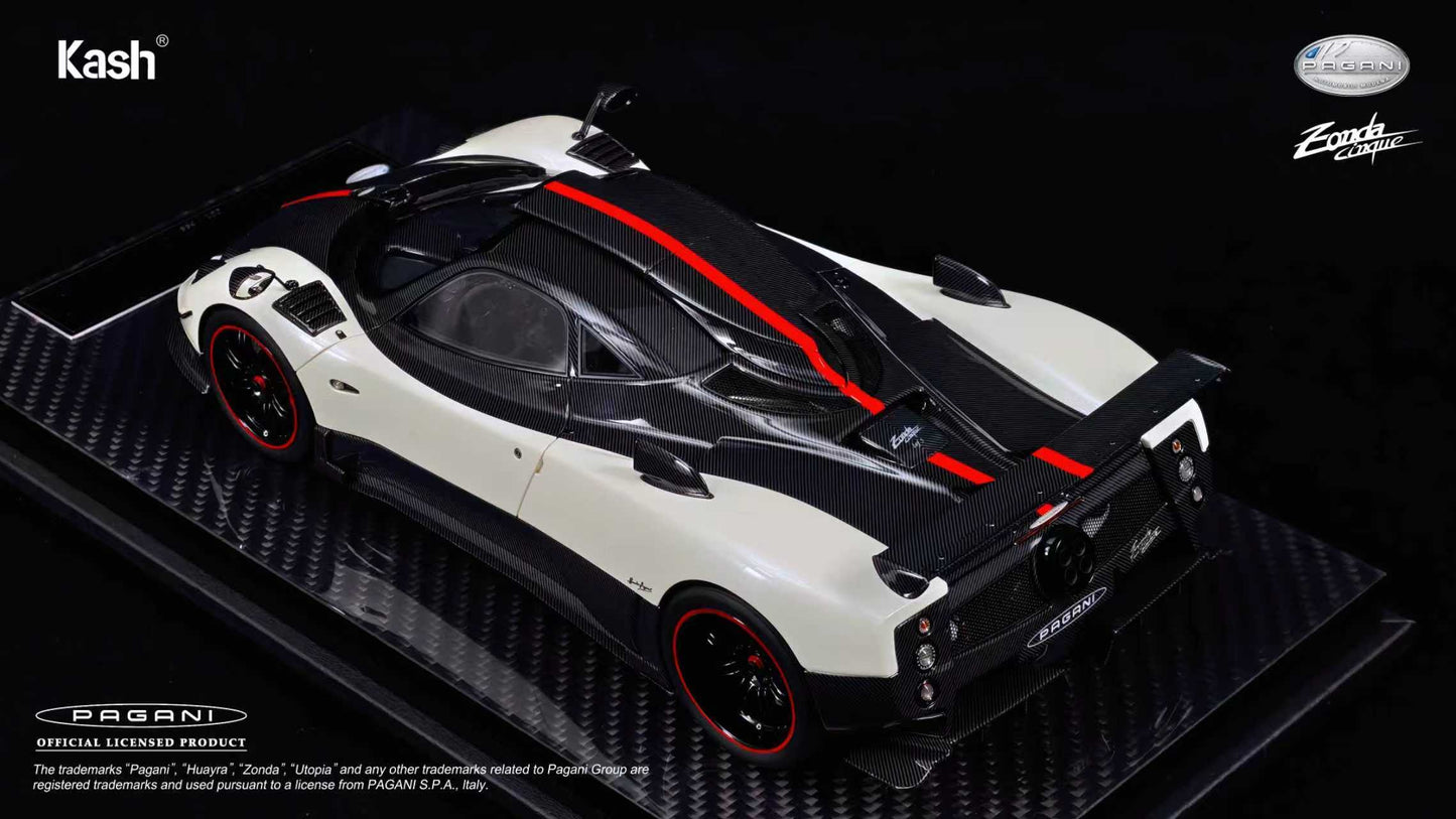 Kash Model 1/18 Pagani Zonda Cinque Coupe, Warm Pearl White Car Model
