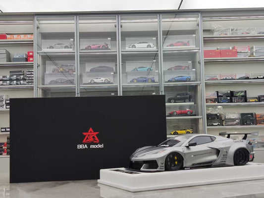 BBA MDOEL 1/18 Corvette C8 Widebody Tungsten Steel Silver BBA059
