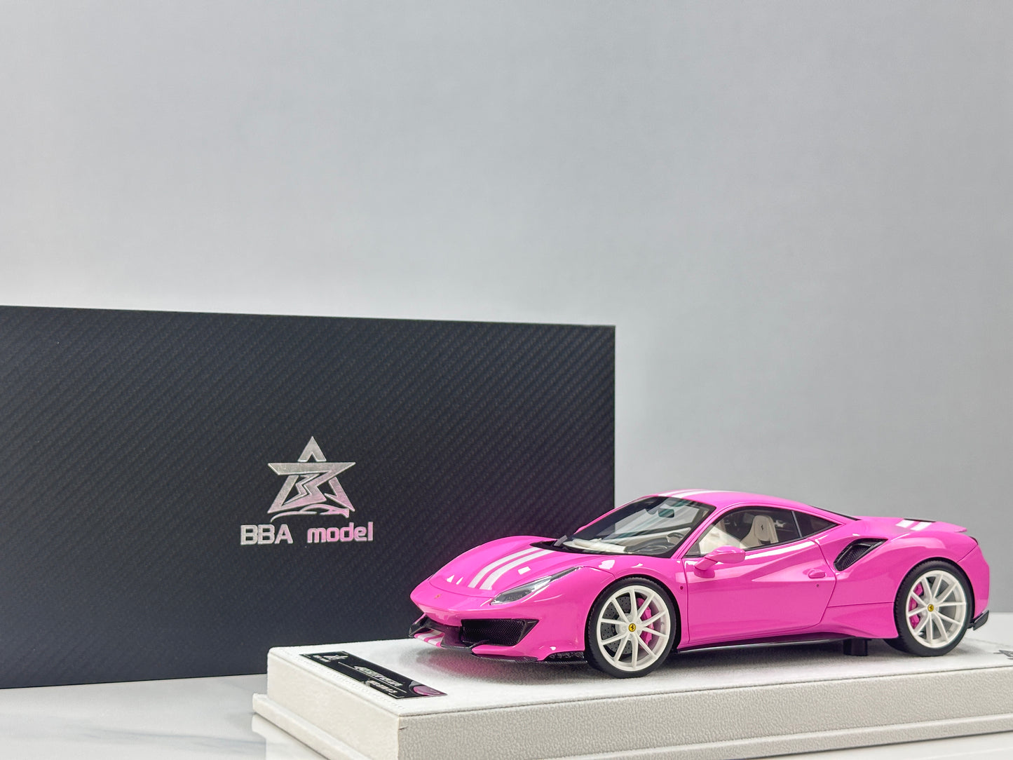 BBA MODEL 1/18 Ferrari 488 Pista – Pink with White Livery (BBA088)