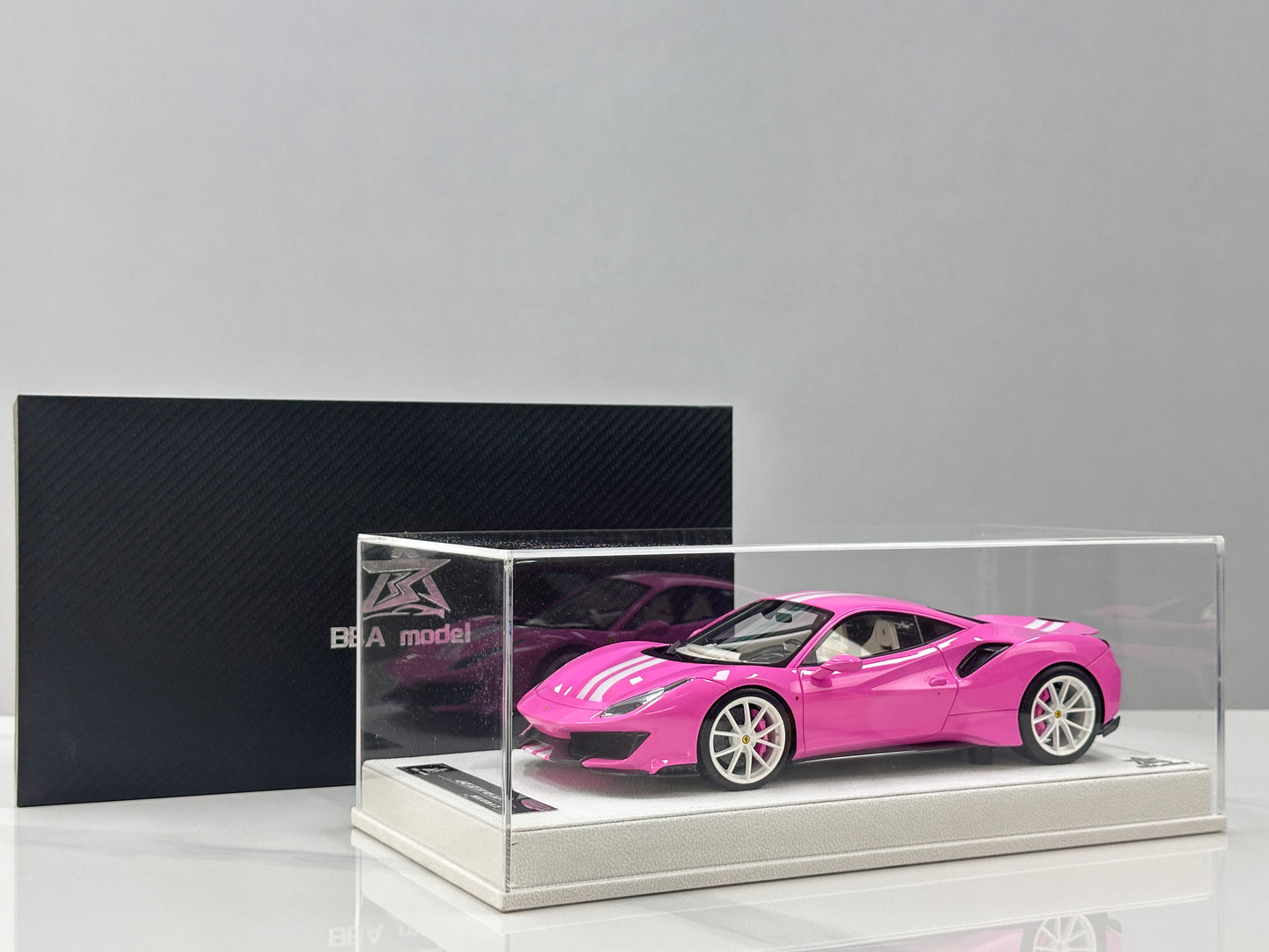 BBA MODEL 1/18 Ferrari 488 Pista – Pink with White Livery (BBA088)