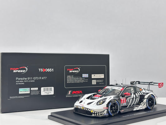 Topspeed 1/18 Porsche 911 GT3 R #77 AO Racing 2025 IMSA Petit Le Mans Skeleton Dragon Livery TS0651