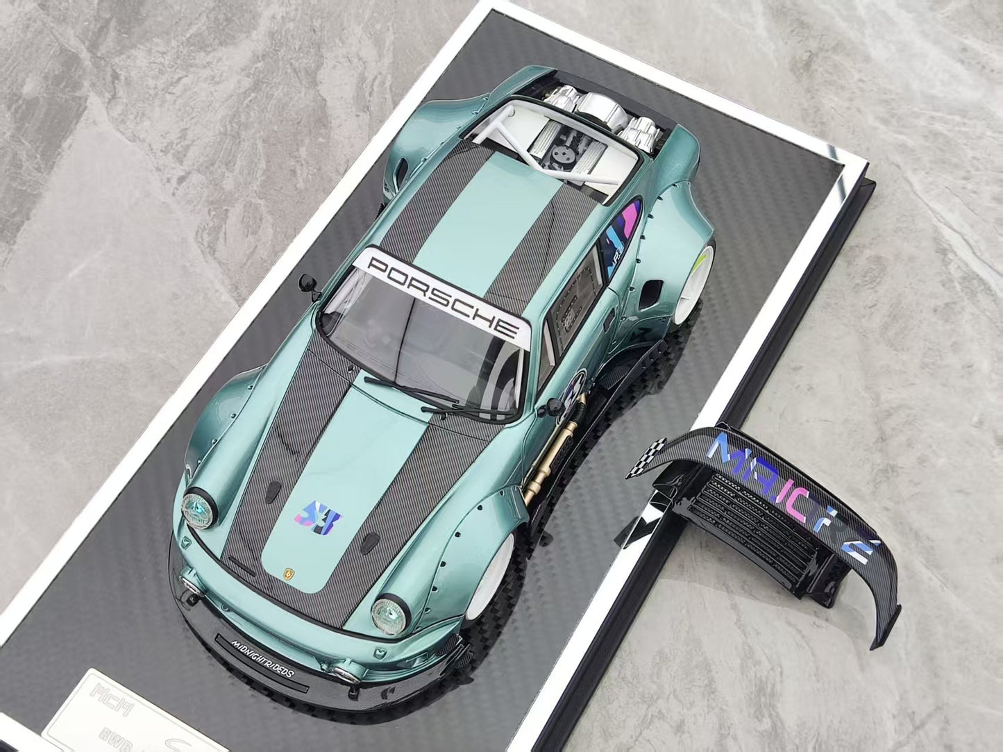 MCM 1/18 Porsche RWB 964 heavily modified, blue and cyan limited edition car model MCM021