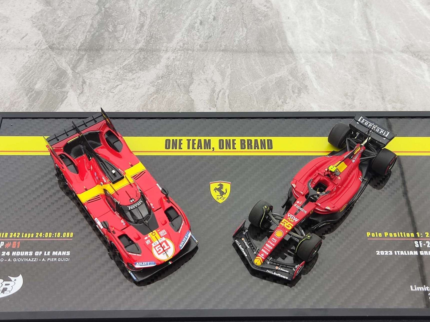 BBR 1/18 Ferrari 499P #51 Le Mans Winner & SF23 #55 Monza GP Pole Position – Red (EMP85EXCH)