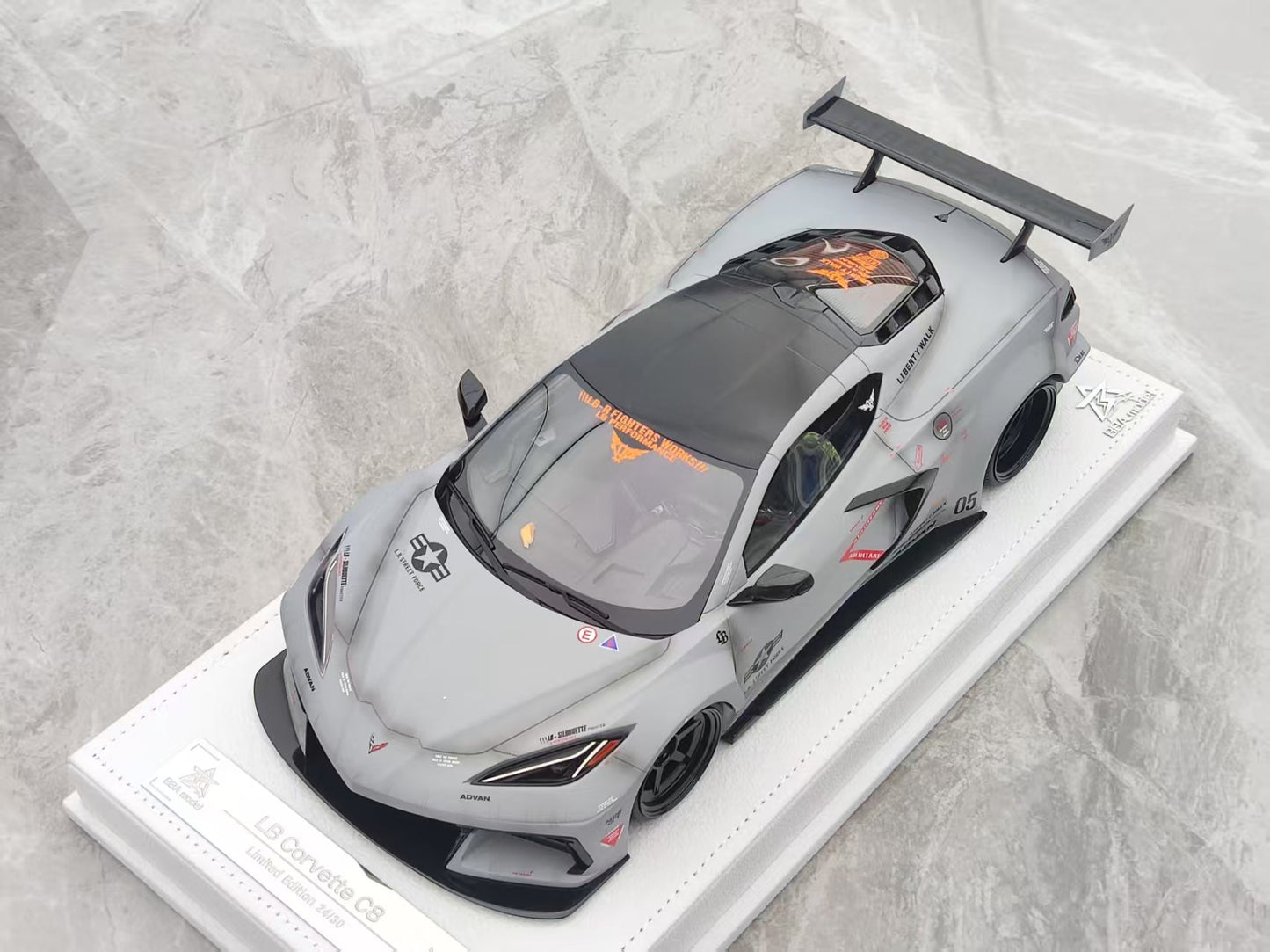 BBA MODEL 1/18 Scale Corvette C8 LB Widebody Modified, Battle Gray Weathered Finish, New Version BBA033