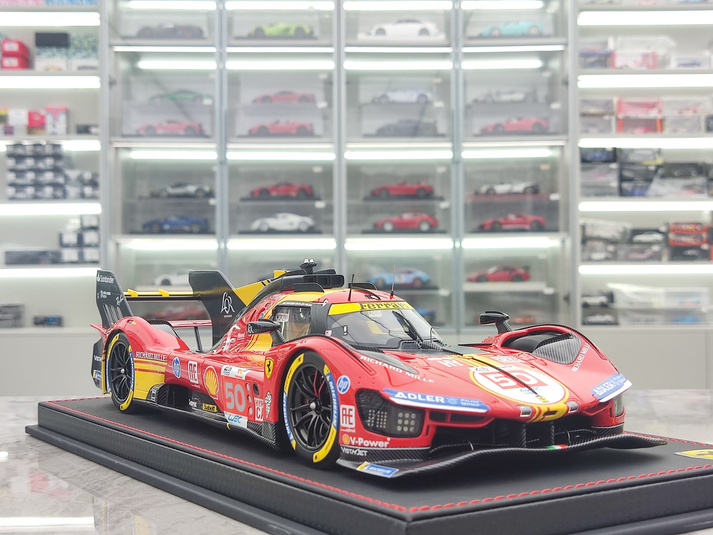 BBR 1/18 Ferrari 499P Car N.50 Winner Le Mans - Leather Base, Red-Yellow Paint Scheme, Limited Edition Car Model P18252A