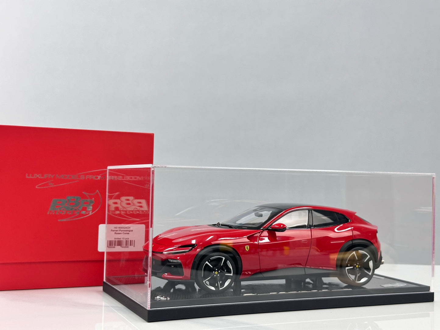 BBR 1/18 Ferrari Purosangue – Black Roof Version Carbon Fiber Base Standard Red (HE180052ACH)