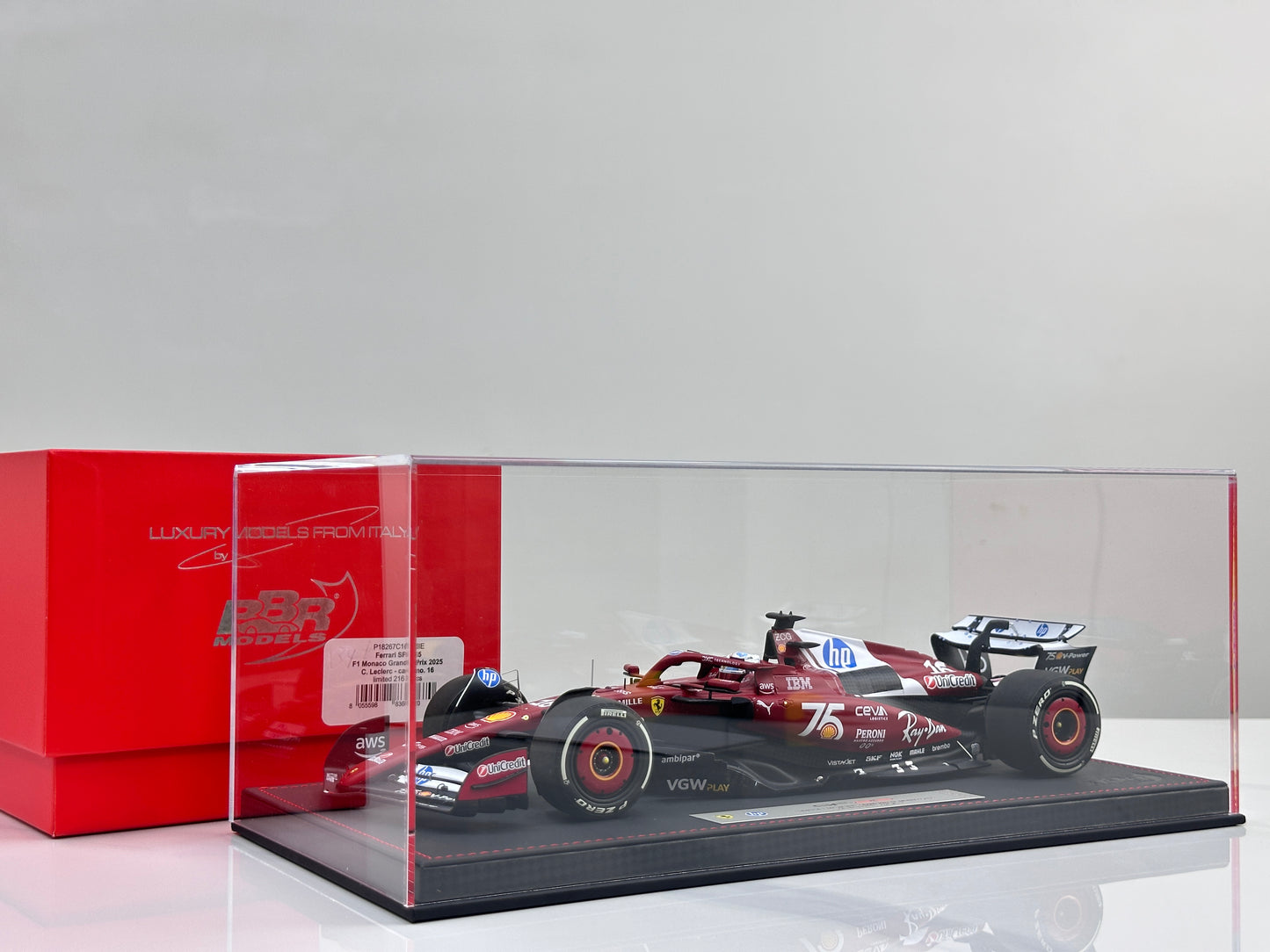 BBR 1:18 Ferrari SF25 Monaco F1 Race Car Monaco GP — 2nd Place Finish (#16) P18267C16DIE
