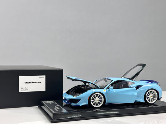 DM Pro 1/18 Ferrari 488pista Resin Fully Opening Baby Blue Simulation Model Car DGP001B
