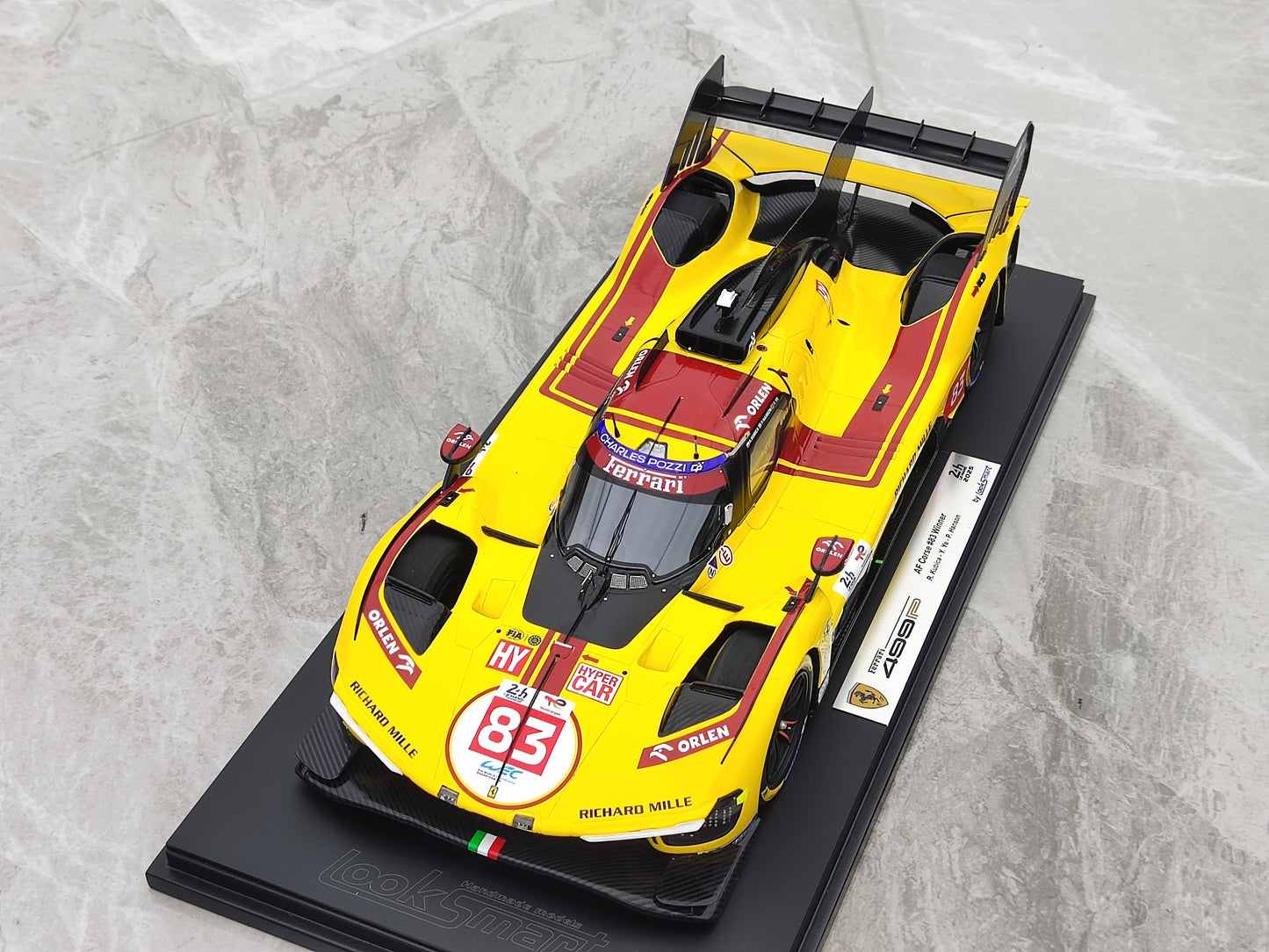 Looksmart 1/18 Ferrari 499P AF Corse Team 2025 Le Mans Hypercar Class Victory No. 83, Yellow LS18LM053