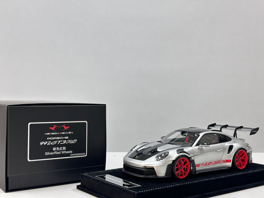 HH Model 1/18 Porsche 992 GT3 RS Silver with Red Wheels HH728
