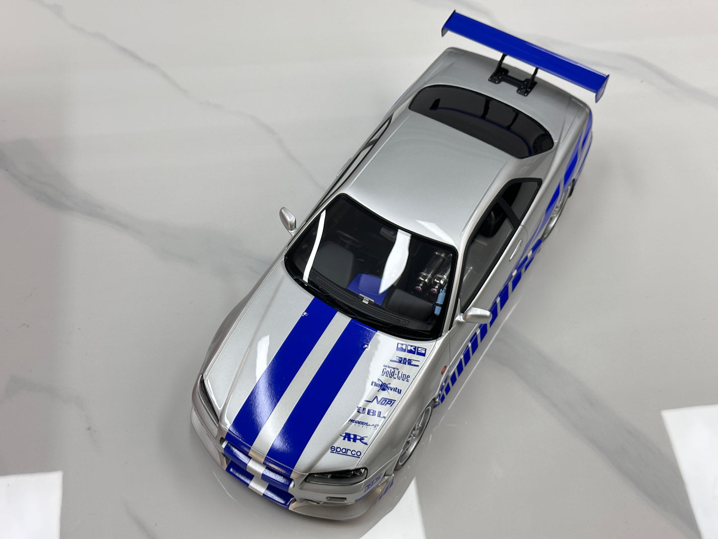 KYOSHO 1/12 Nissan Skyline R34GT-R2001 (Fast & Furious) Silver/Blue Striped KSR12007A