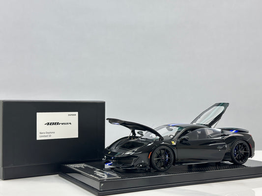 DM Pro 1:18 Ferrari 488P – Black Base, Style F – Black – Fully Opening Resin Model (DGP006B)