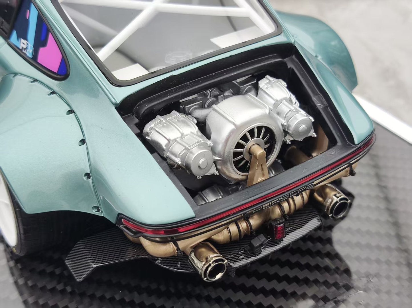 MCM 1/18 Porsche RWB 964 heavily modified, blue and cyan limited edition car model MCM021