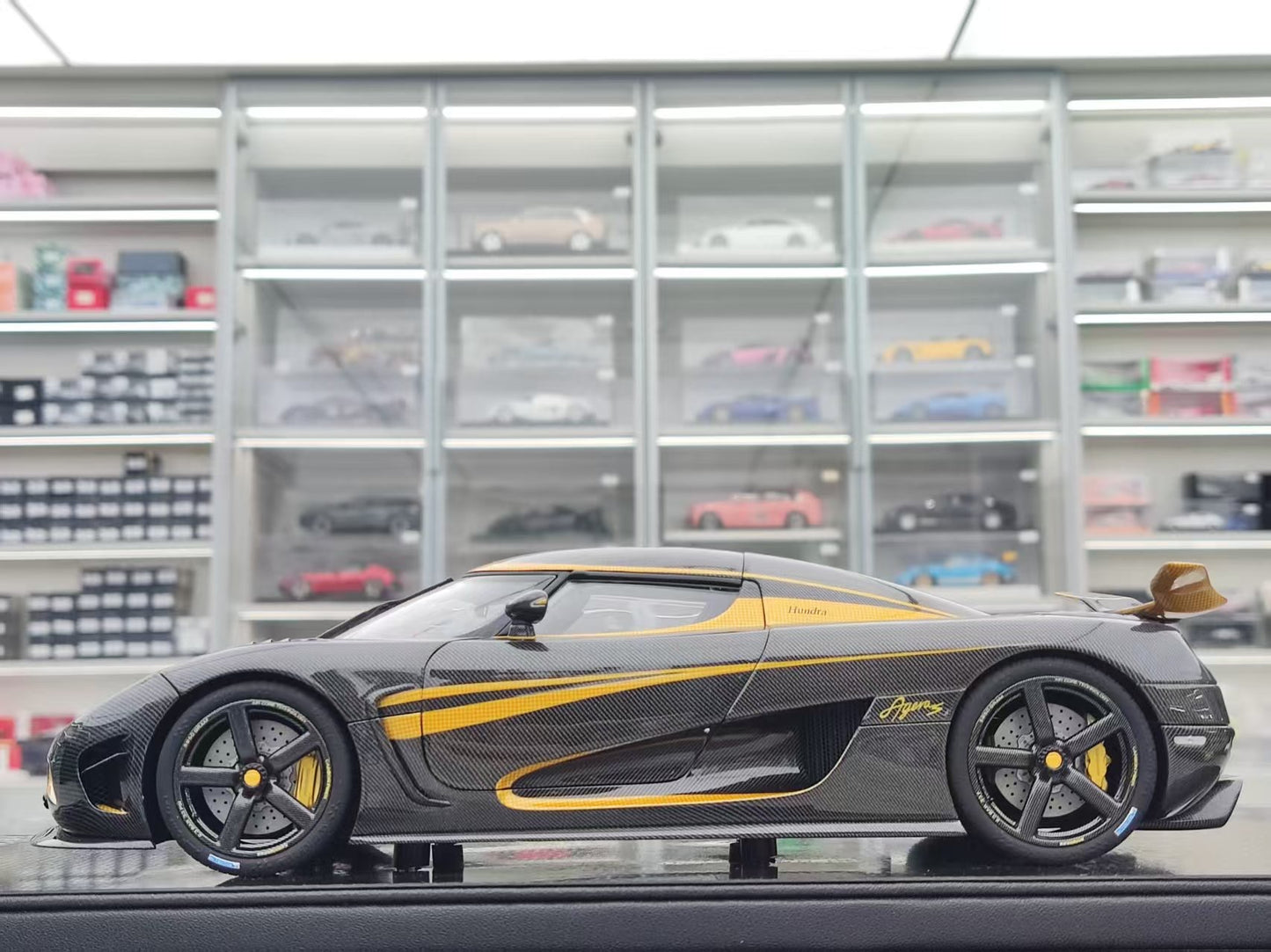 FRONTIART 1/18 Koenigsegg Agera S Hundra 7100 Carbon Gold Resin Full Opening FA187