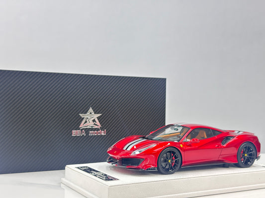 BBA MODEL 1/18 Ferrari 488 Pista – Metallic Red with Silver/Black Livery (BBA089)