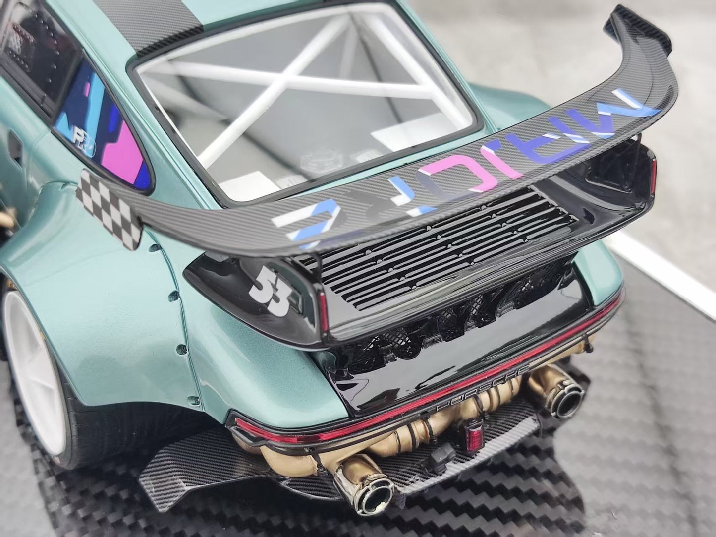 MCM 1/18 Porsche RWB 964 heavily modified, blue and cyan limited edition car model MCM021