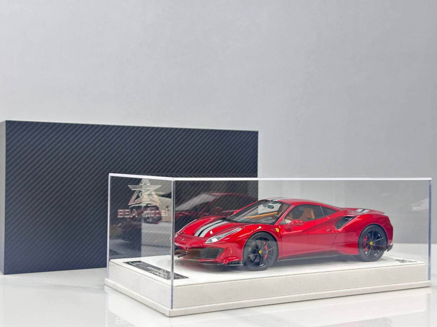 BBA MODEL 1/18 Ferrari 488 Pista – Metallic Red with Silver/Black Livery (BBA089)