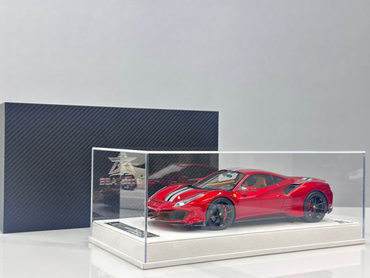 BBA MODEL 1/18 Ferrari 488 Pista – Metallic Red with Silver/Black Livery (BBA089)