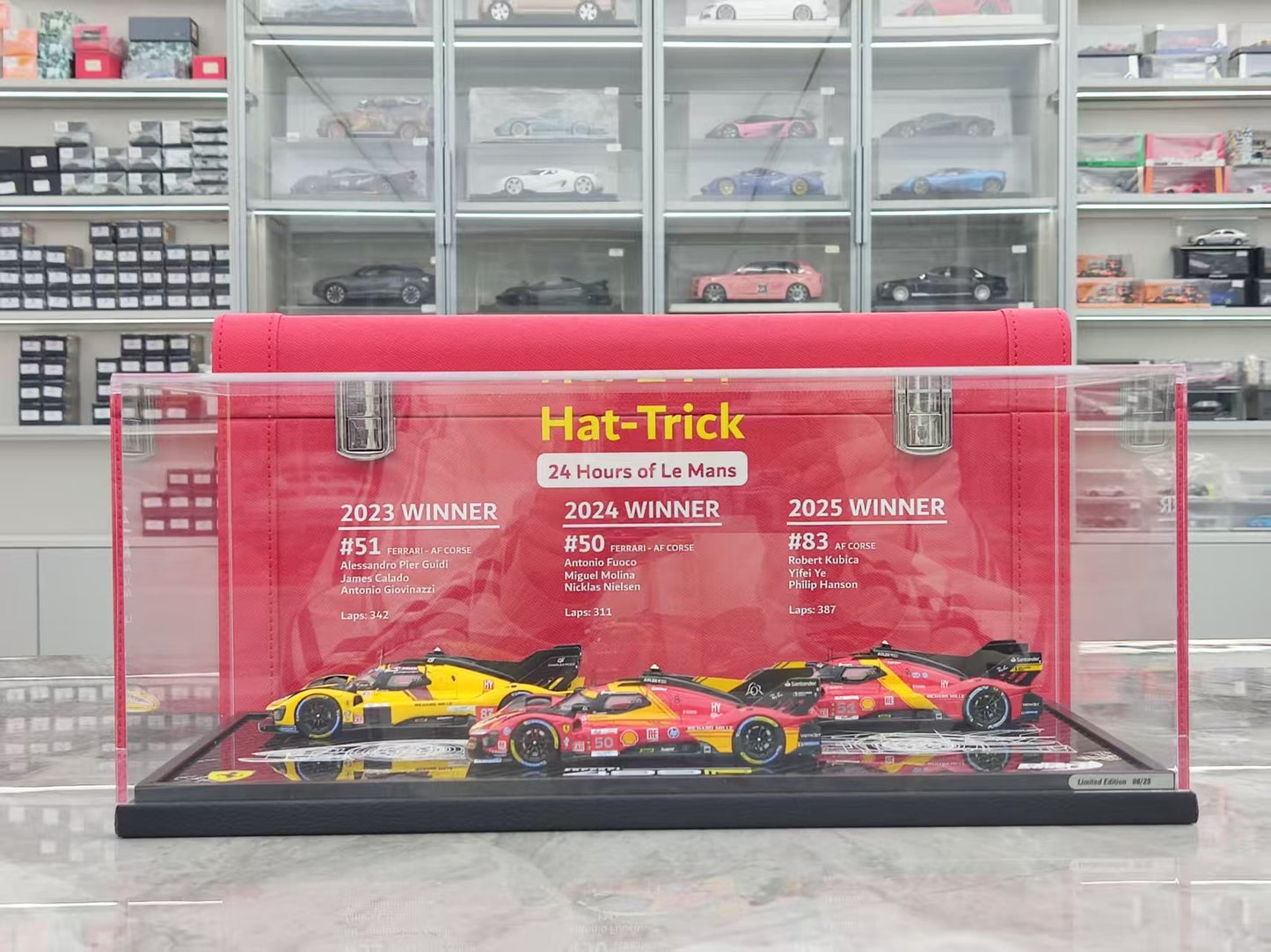 BBR 1/43 Ferrari 499P 2023, 2024, 2025 Le Mans Three-Year Champion - Leather Case Edition, Three-Car Set EX57CH-1