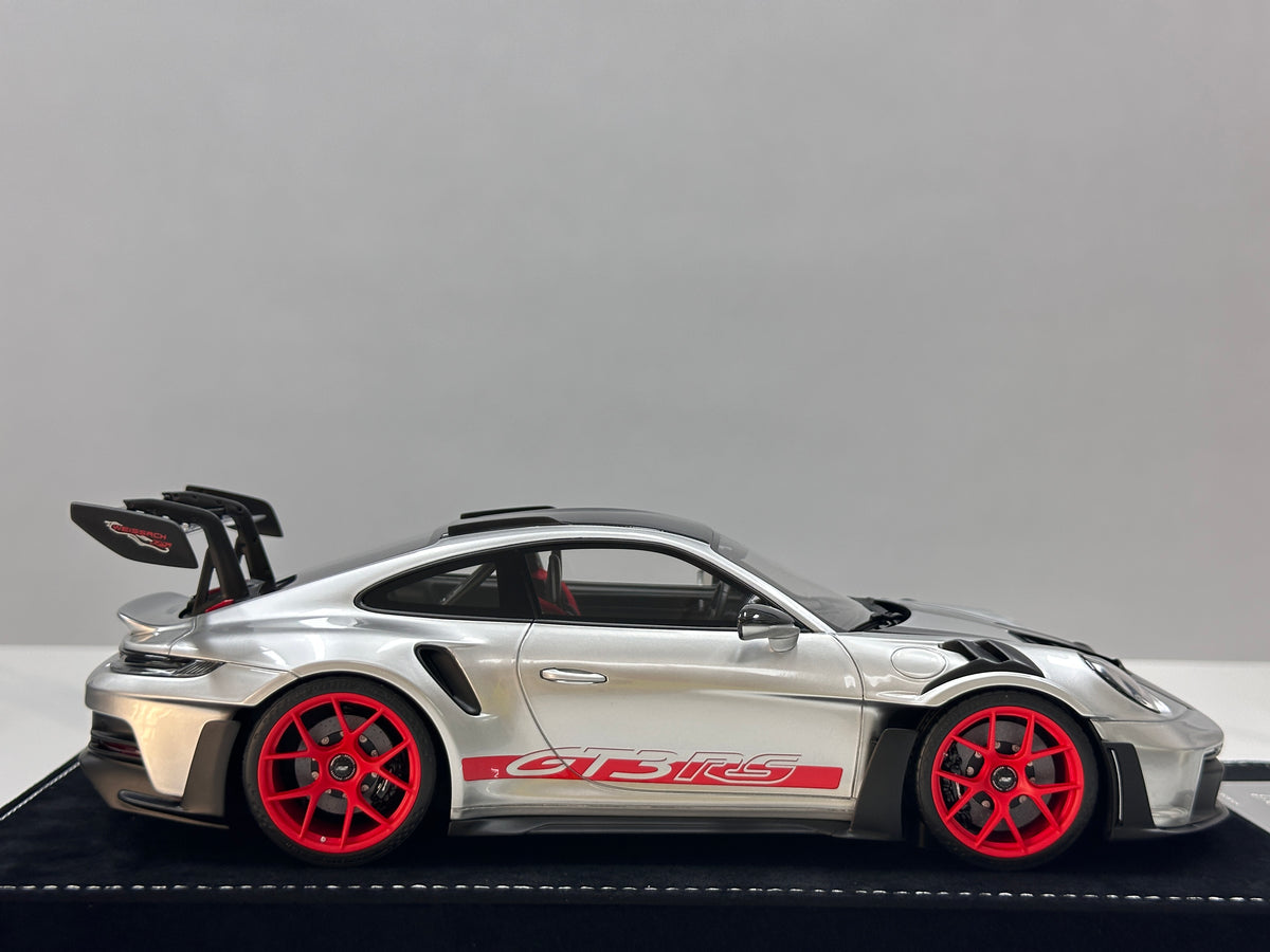 HH Model 1/18 Porsche 992 GT3 RS Silver with Red Wheels HH728