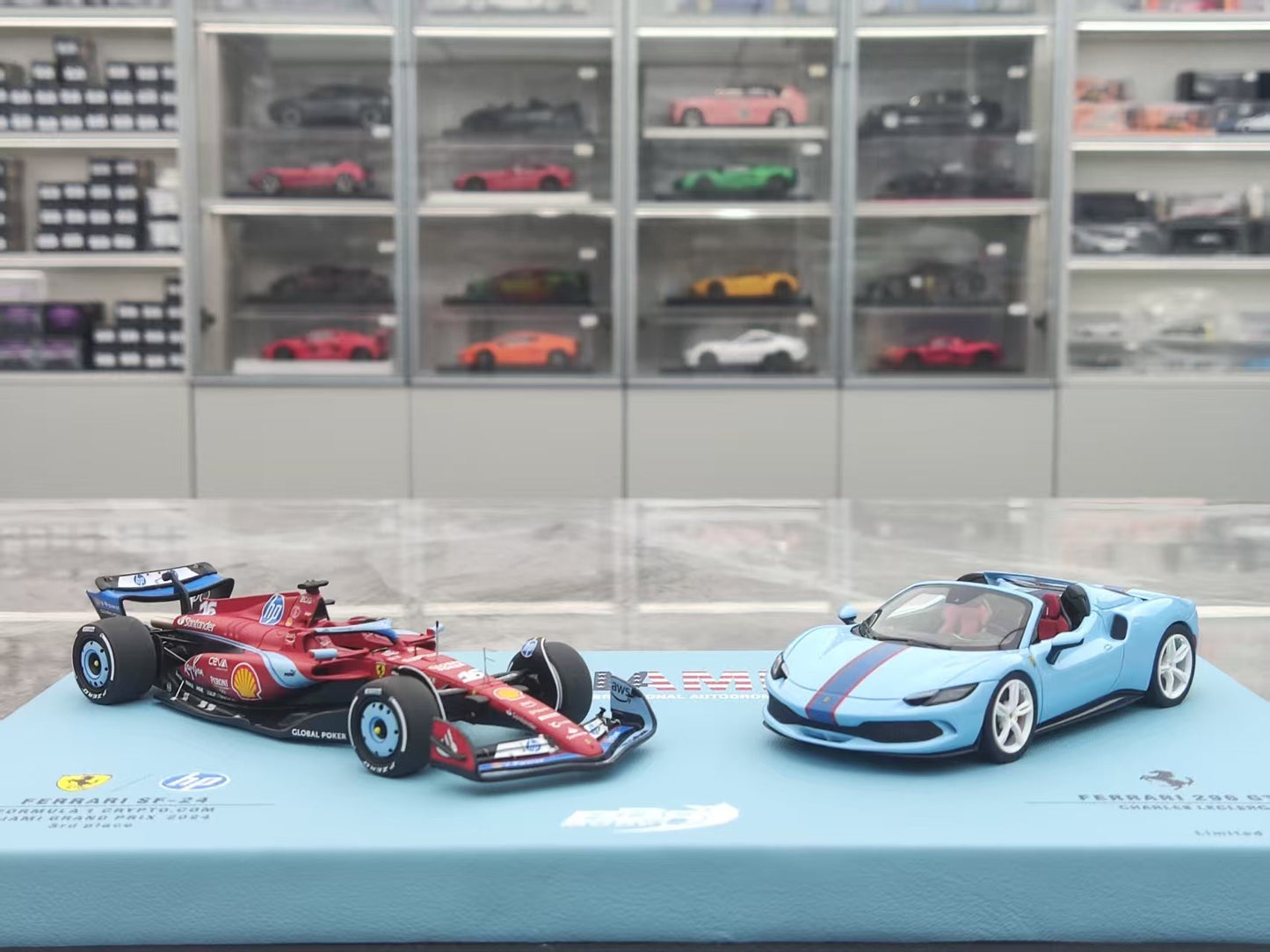 BBR 1/43 Ferrari SF-24 & 296 GTS MIAMIGP 2024 Miami Special Edition Leclerc No. 16 Double Set EMP107EX