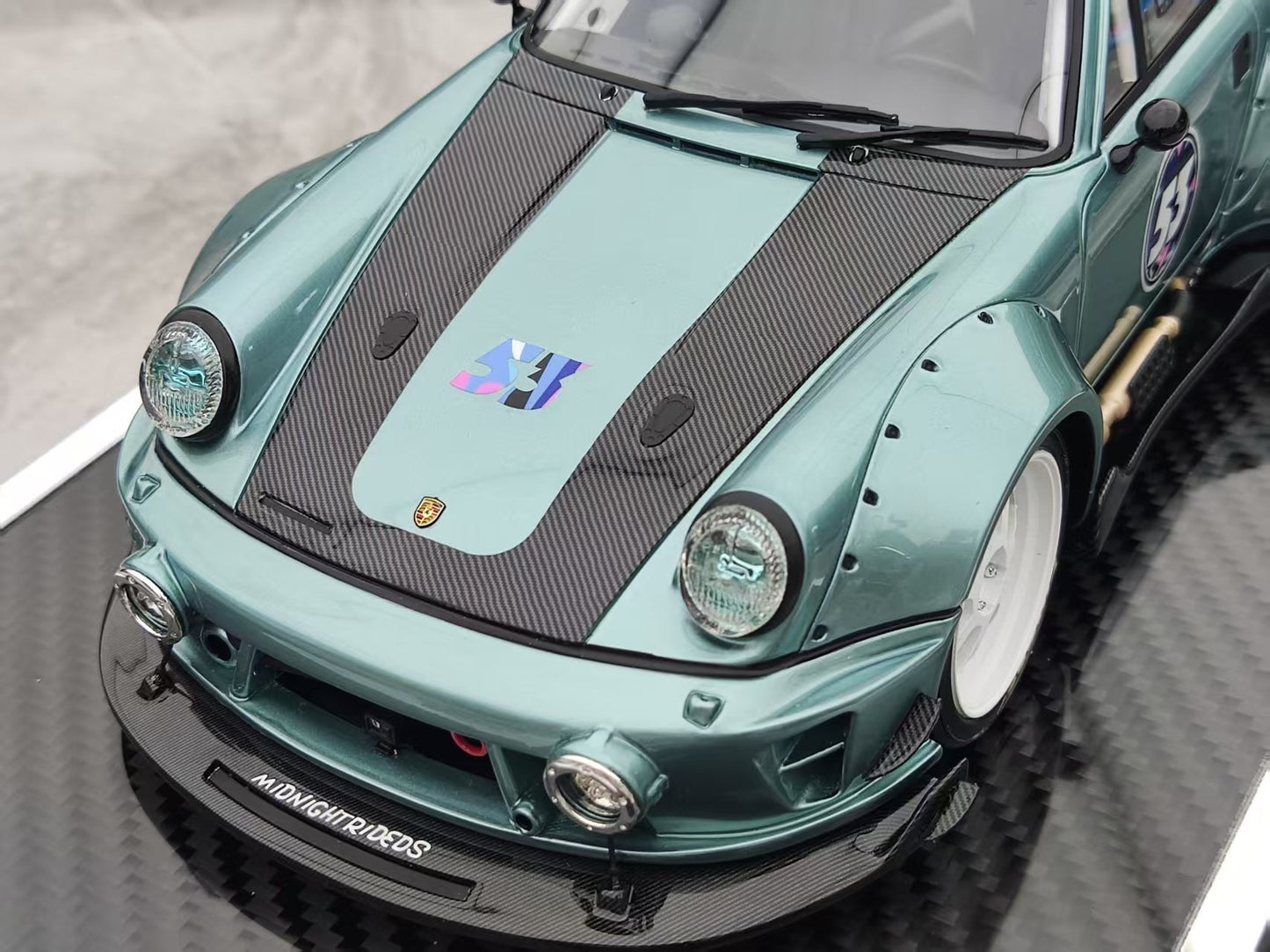 MCM 1/18 Porsche RWB 964 heavily modified, blue and cyan limited edition car model MCM021