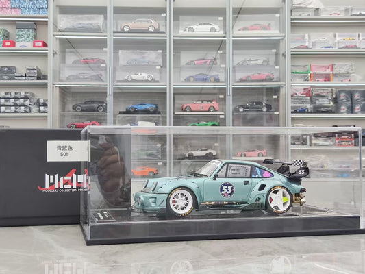 MCM 1/18 Porsche RWB 964 heavily modified, blue and cyan limited edition car model MCM021