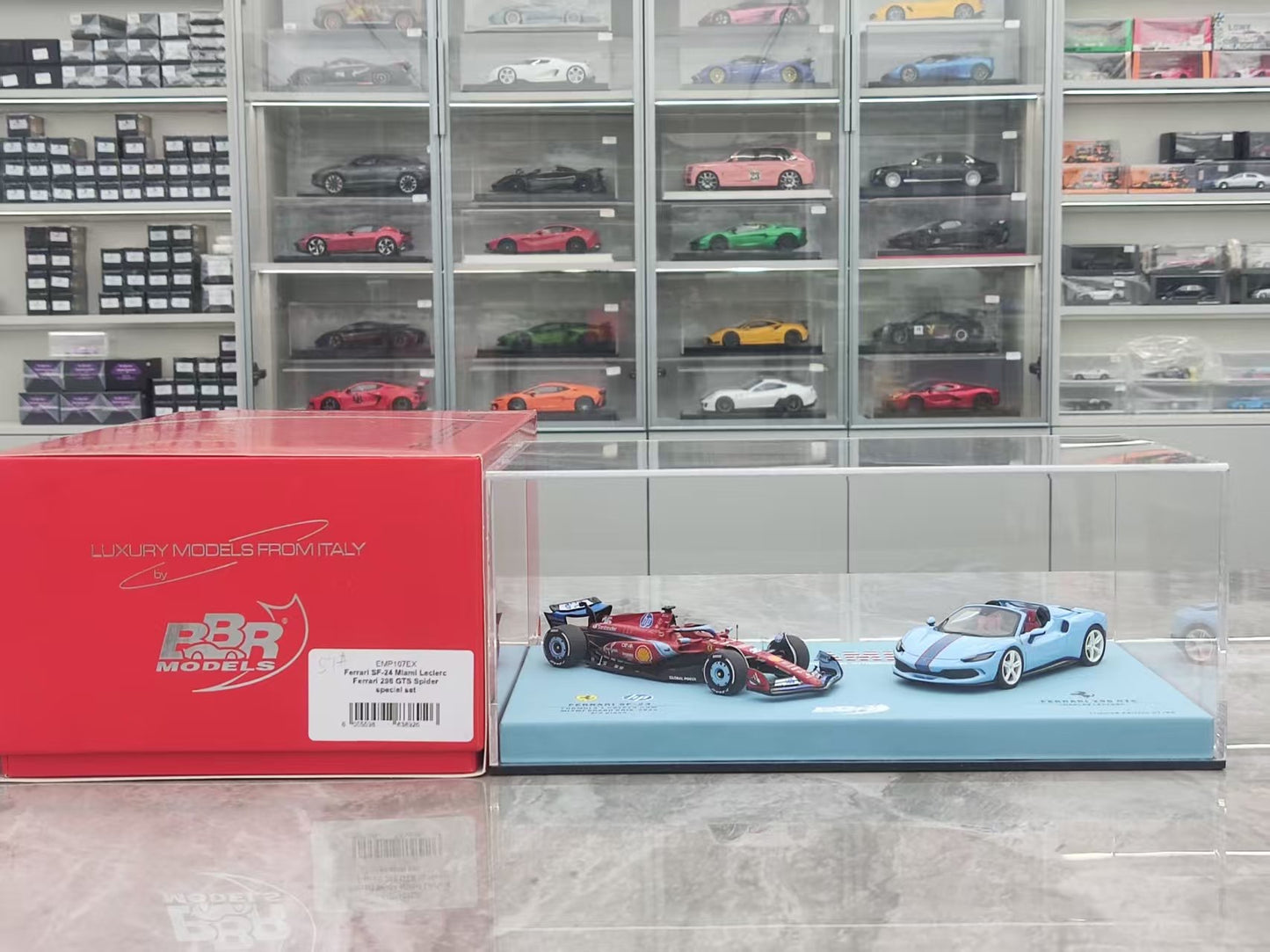 BBR 1/43 Ferrari SF-24 & 296 GTS MIAMIGP 2024 Miami Special Edition Leclerc No. 16 Double Set EMP107EX
