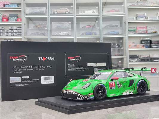 TopSpeed 1/18 Porsche 911 GT3 R (992) #77 AO Racing Green Dinosaur TS0684