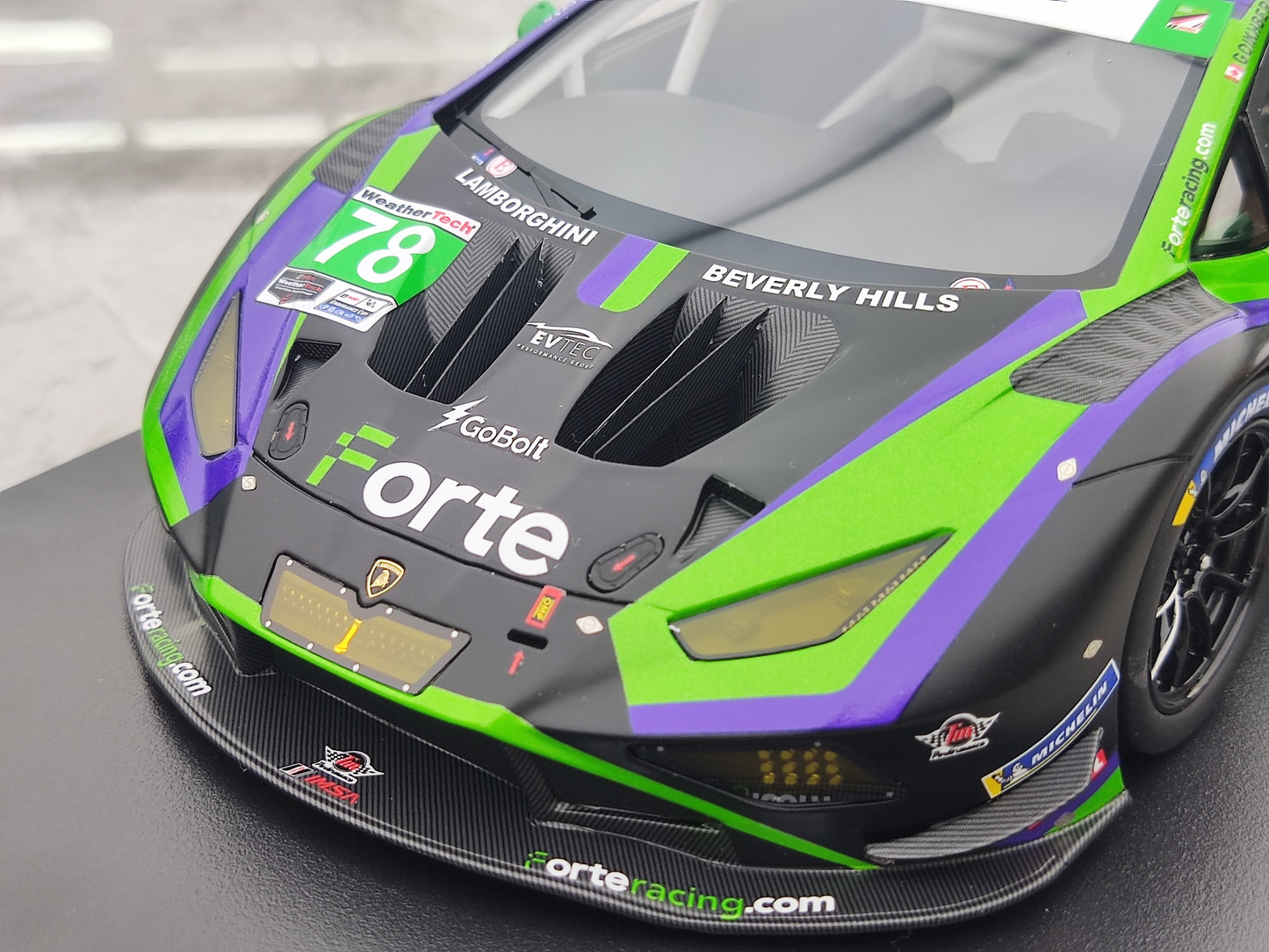 TOPSPEED 1/18 Lamborghini Huracan GT3 EVO2 #78 Forte Racing 2024 green livery simulation model car TS0578
