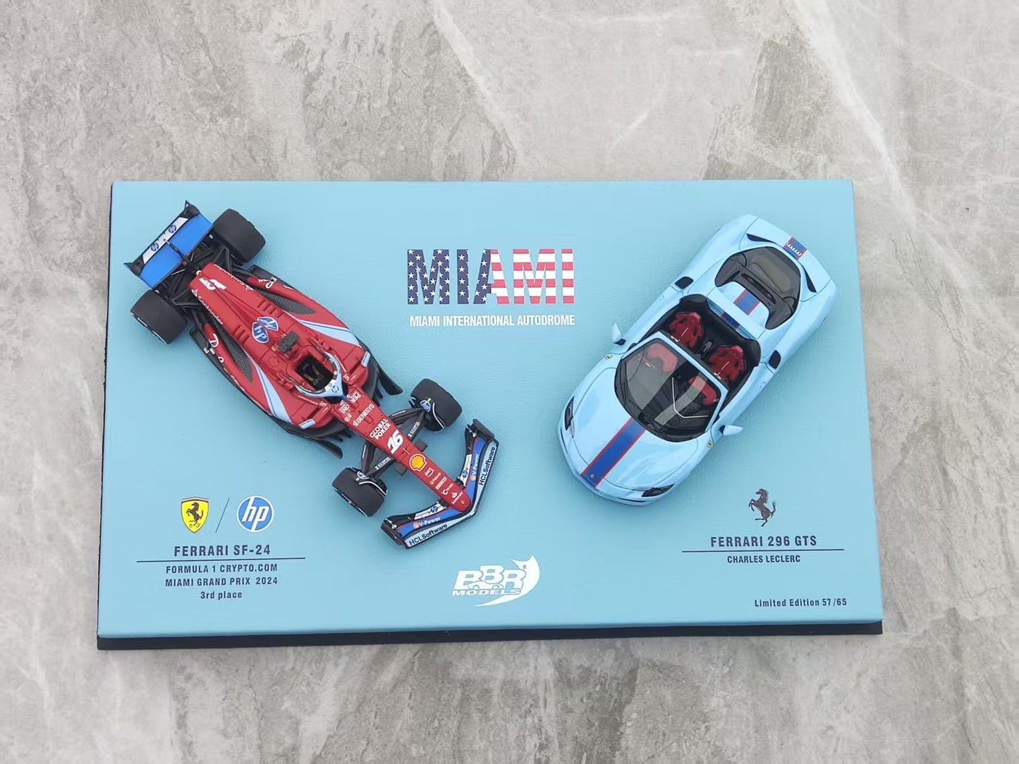 BBR 1/43 Ferrari SF-24 & 296 GTS MIAMIGP 2024 Miami Special Edition Leclerc No. 16 Double Set EMP107EX