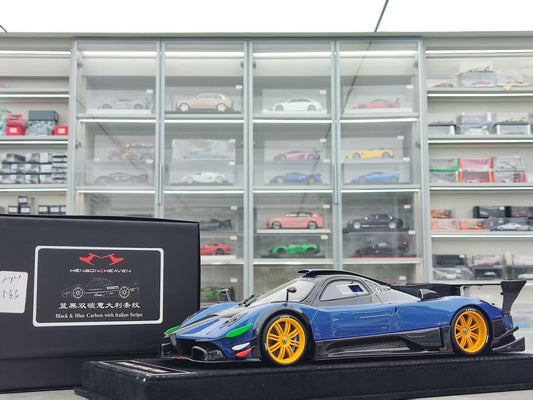 HH Model 1/18 Pagani Zonda R & Evolution Specials Blue & Black Double Carbon Italian Stripes HH566