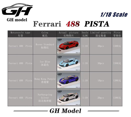 GH Model 1/18 Ferrari Novitec 488 pista Limited Edition Model Figurine