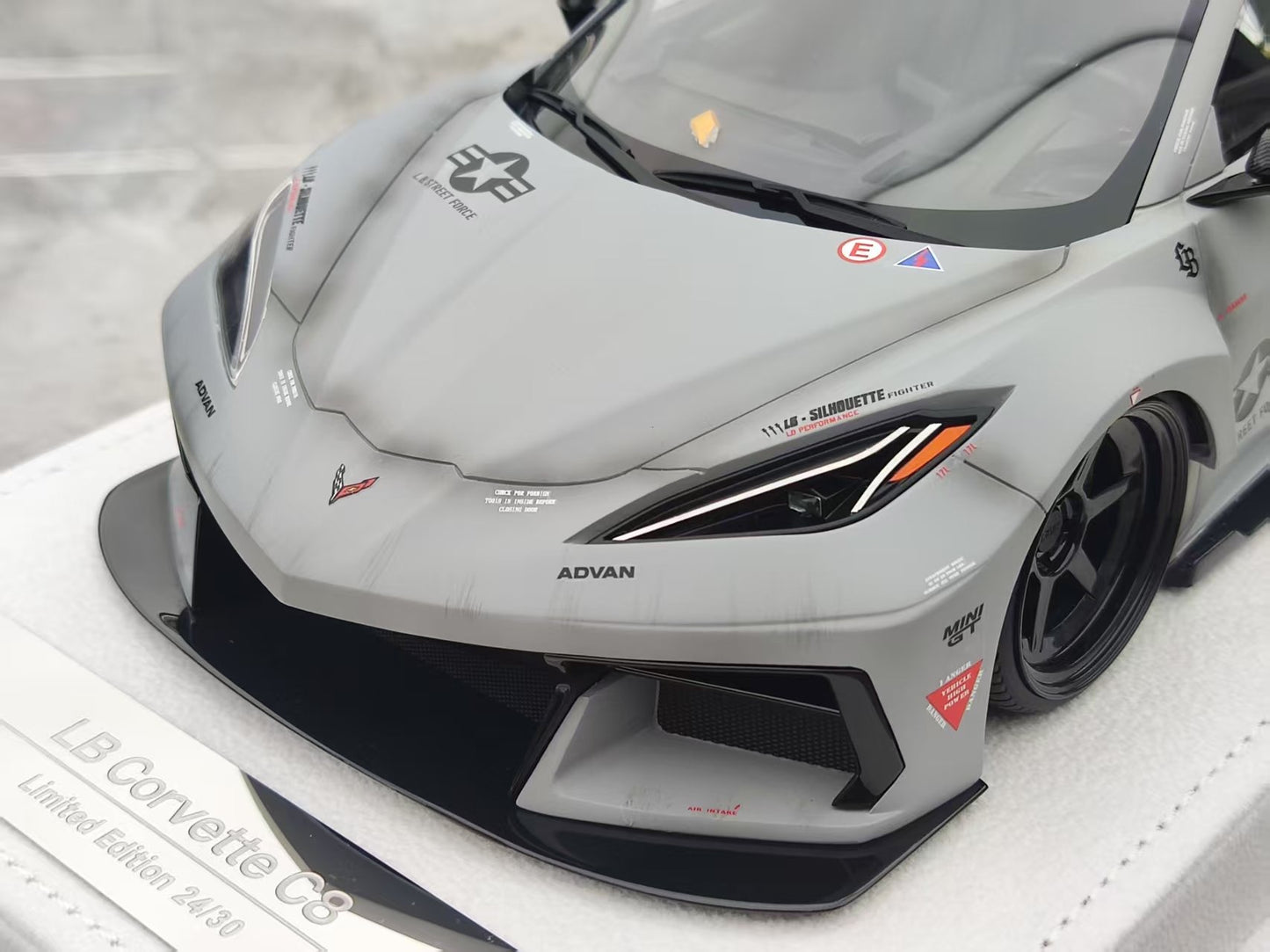 BBA MODEL 1/18 Scale Corvette C8 LB Widebody Modified, Battle Gray Weathered Finish, New Version BBA033